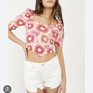NWT Free People Women's Top Floral Groovy Retro Give Me More Crop Top Size Large